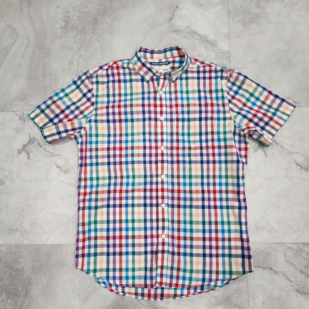 Mens Old Navy The Classic Shirt Slim Fit Short Sleeve Button Up Shirt M - EUC